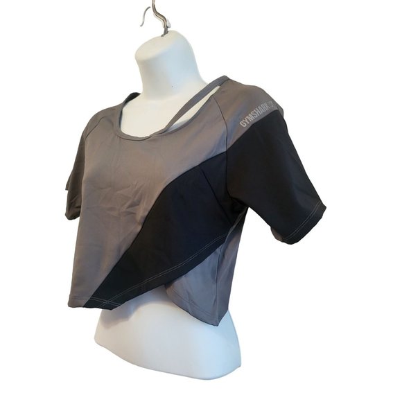 Gymshark asymmetrical colorblock crop top Size Large Gray/Black - Picture 6 of 6